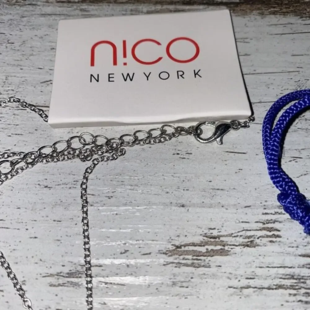 Nico New York Silver Bar Pendant Necklace Dainty Minimalist 18” + Extender NWT